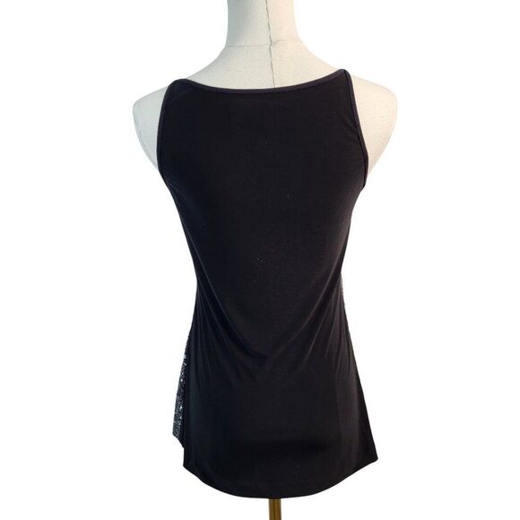Badgley Mischka X-Small Black Silver Sequined Cami Top Sparkle Stretch Holiday - Picture 9 of 12